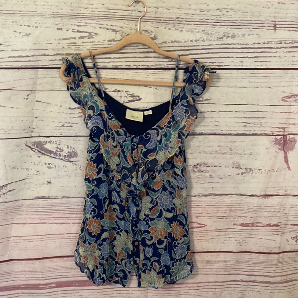 Anthropologie Maeve sleeveless floral button-up blouse